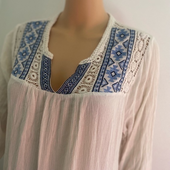 Artiasan Ny Womens Large White Embroidered 3/4 Sleeve Dress Knee Length - Picture 4 of 15